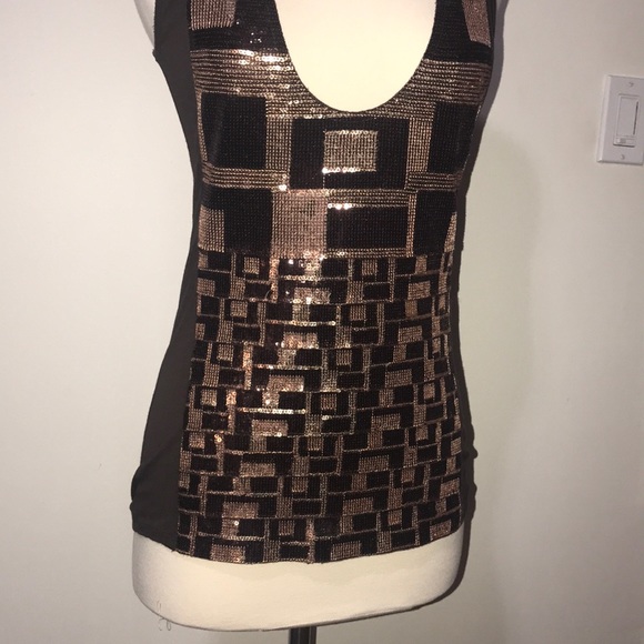 Brown tank top with bronze and brown sequence - Picture 3 of 6